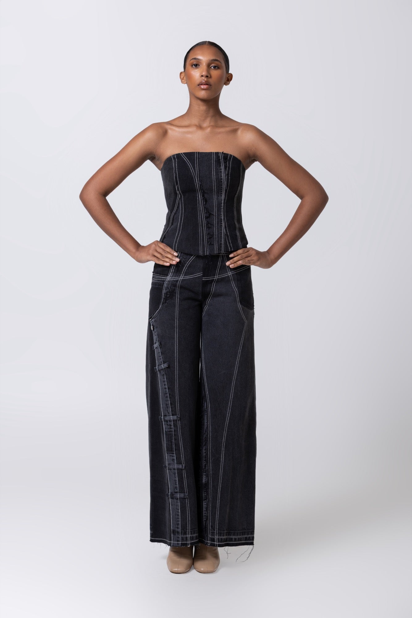 Artisanal Denim Corset in Black