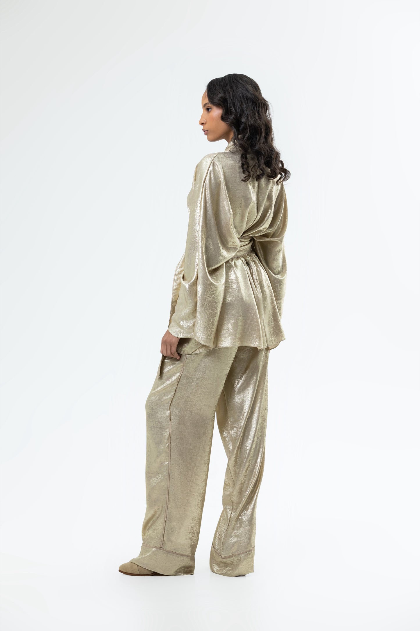 Golden Liquid Kimono Pants