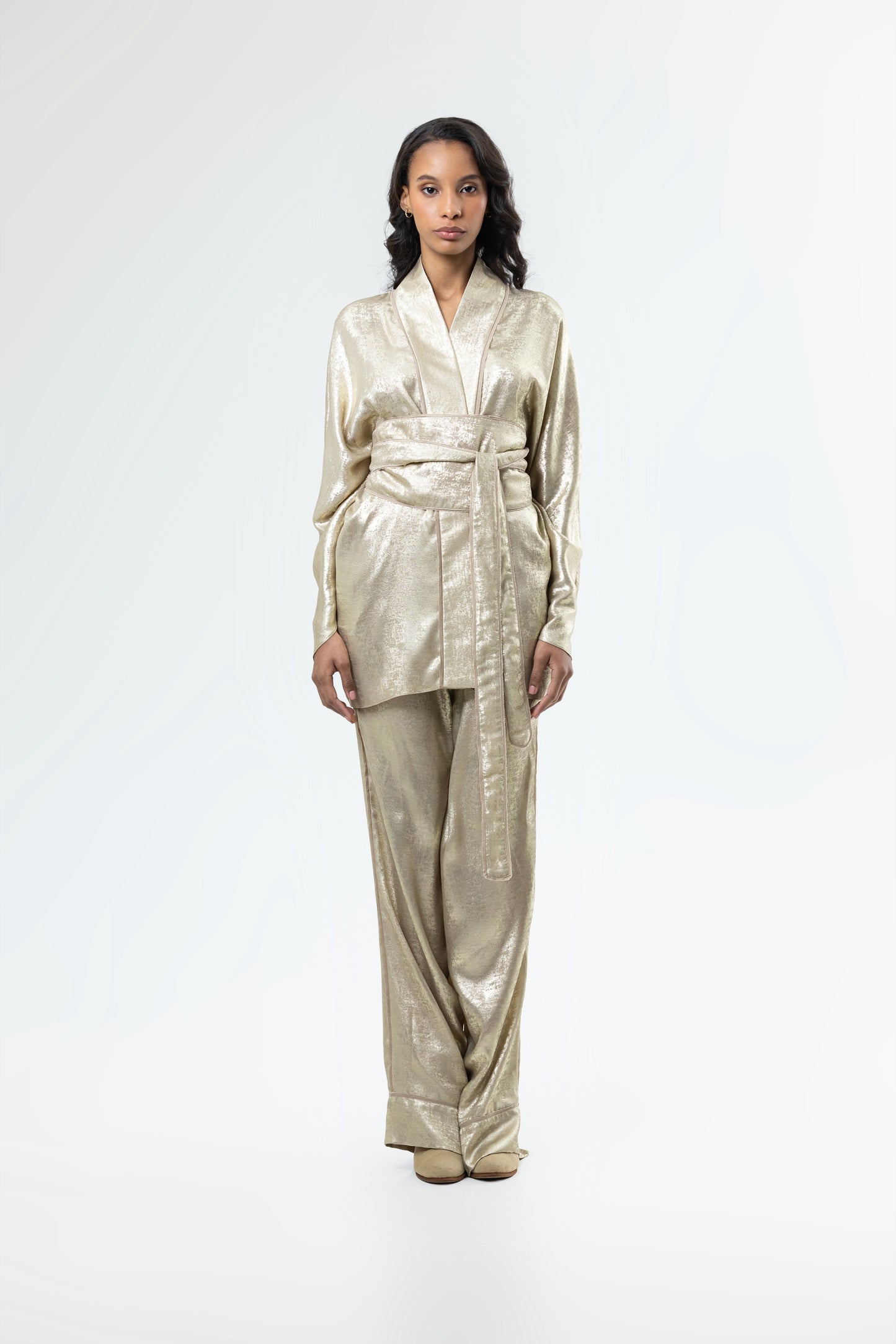 Golden Liquid Kimono Pants