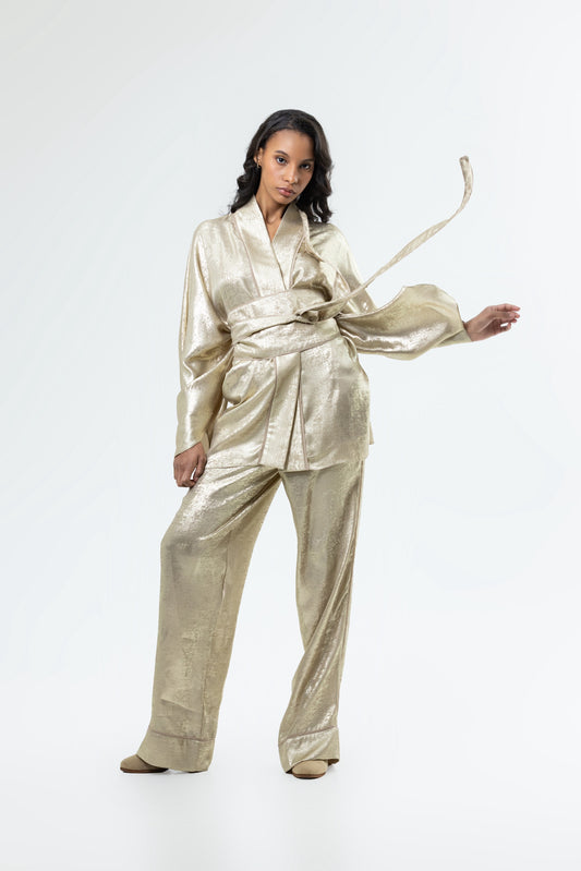 Golden Liquid Kimono Pants