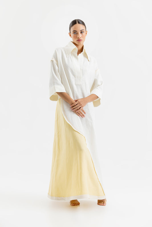 One Size Kaftan In Off-white & Yellow