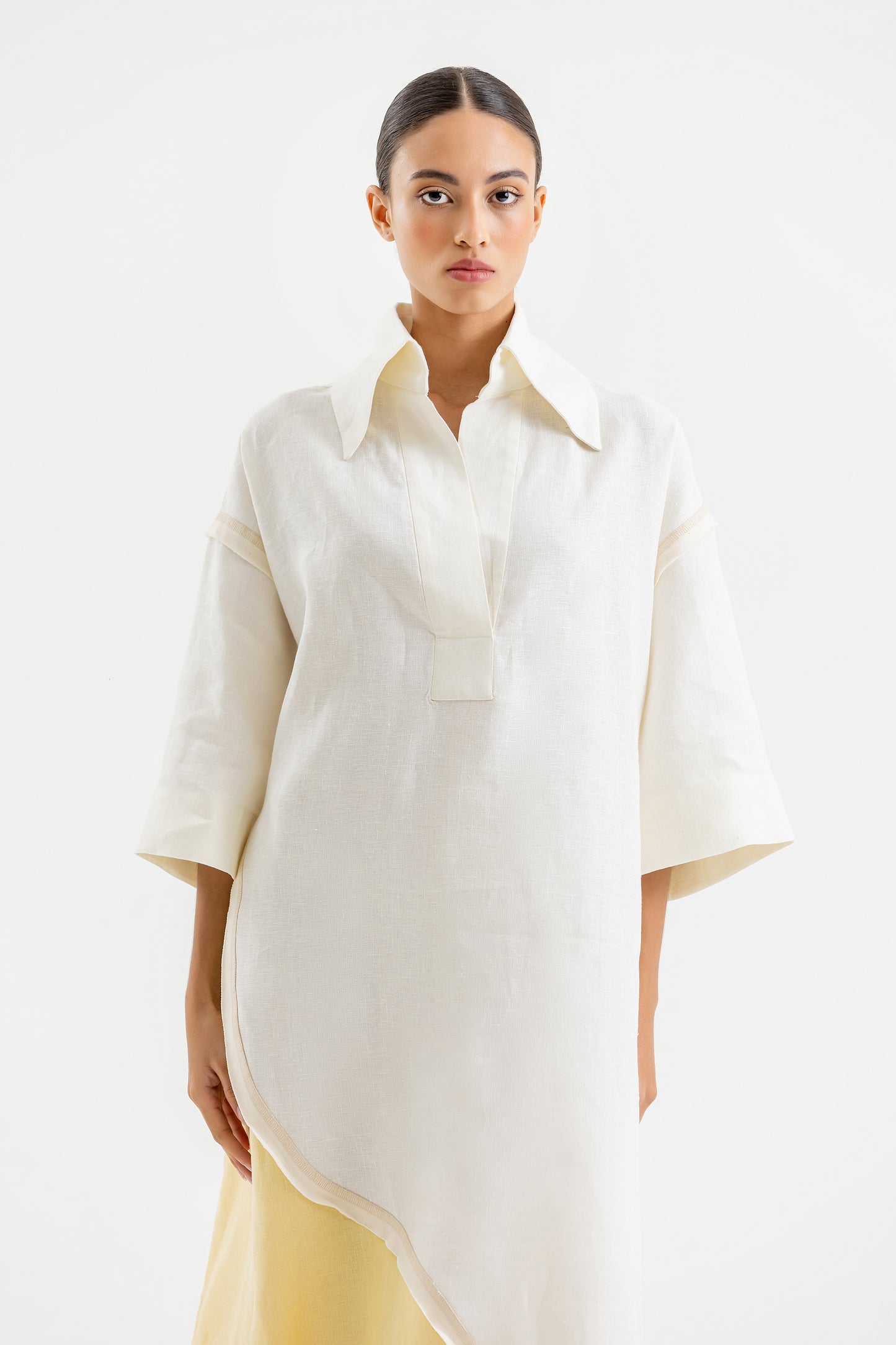 One Size Kaftan In Off-white & Yellow