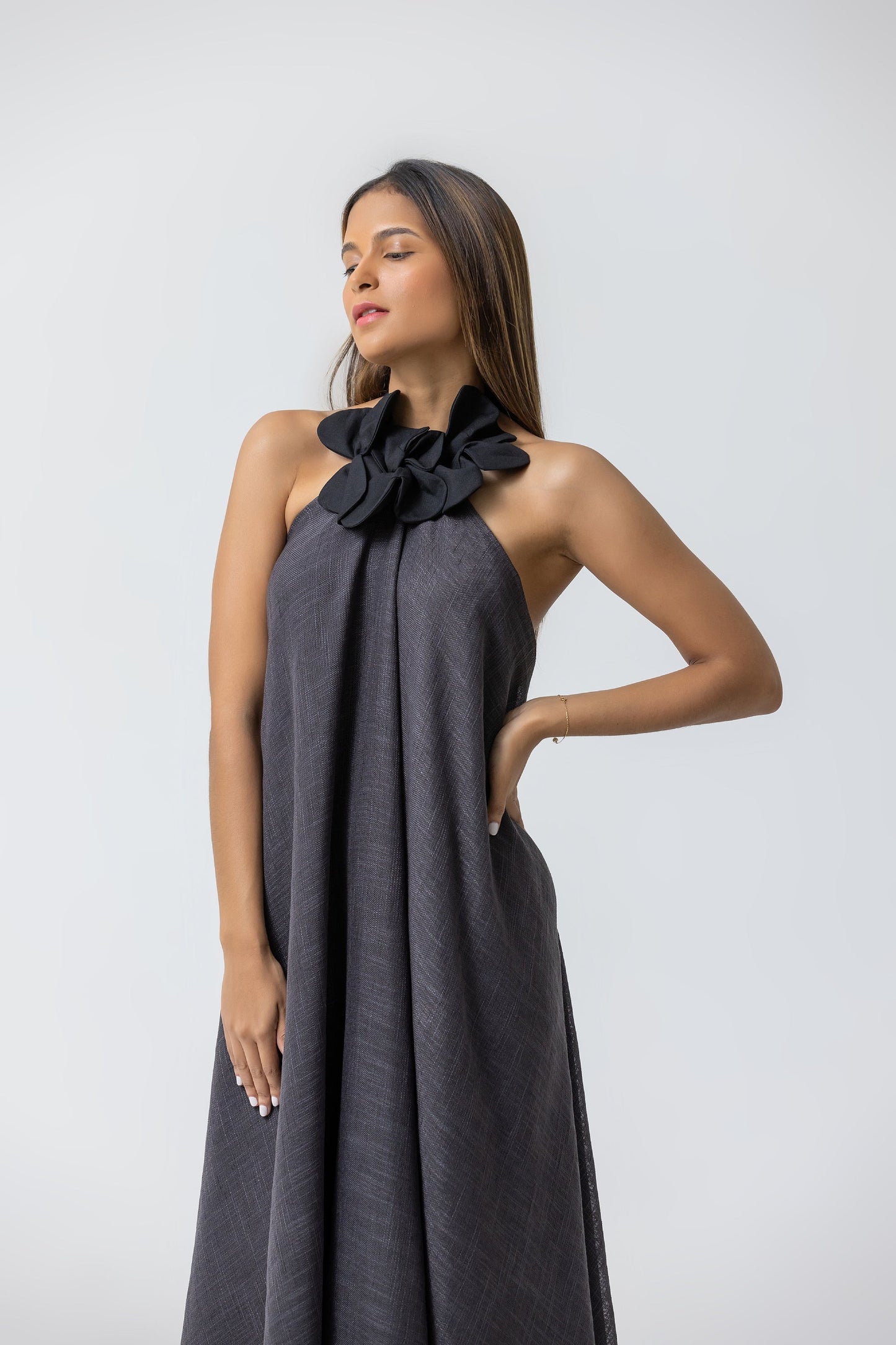 Califé Dress - Lino Negro Plomo