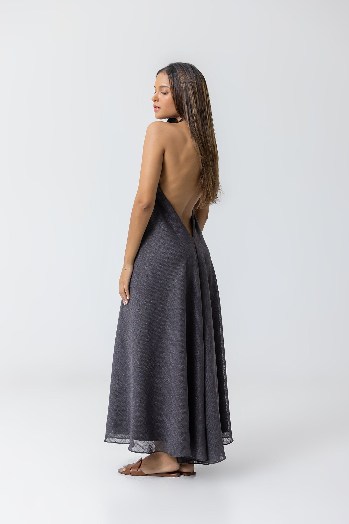 Califé Dress - Lino Negro Plomo