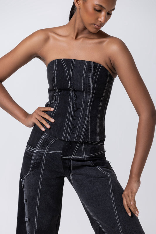 Artisanal Denim Corset in Black