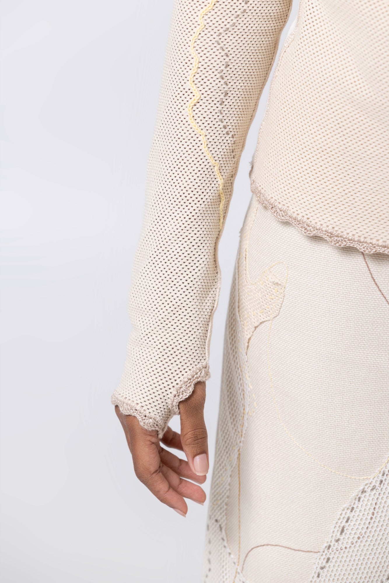 Nita Long Sleeve Turtleneck in Beige Mesh
