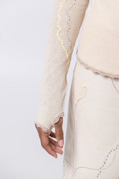 Nita Long Sleeve Turtleneck in Beige Mesh