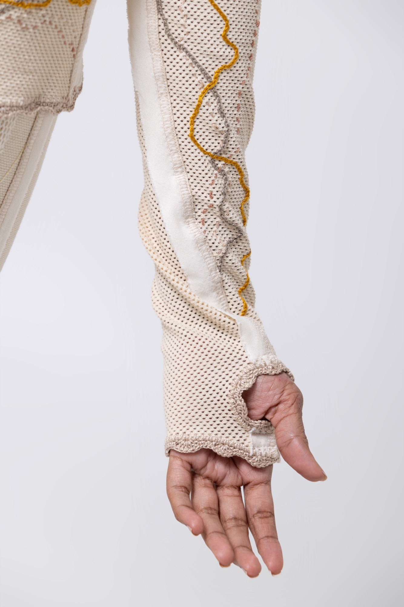 Nita Long Sleeve Turtleneck in Beige Mesh