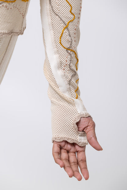 Nita Long Sleeve Turtleneck in Beige Mesh