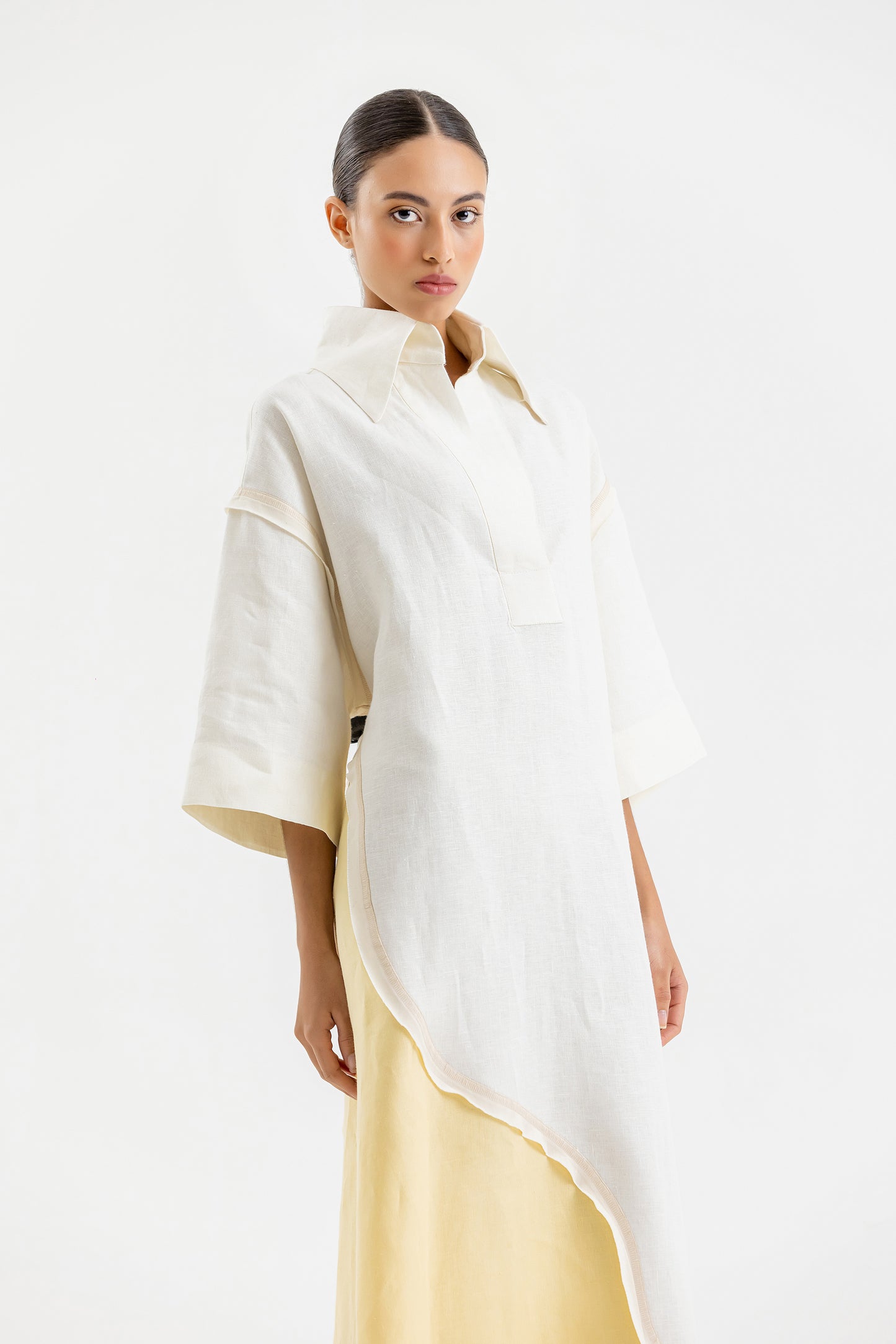 One Size Kaftan In Off-white & Yellow