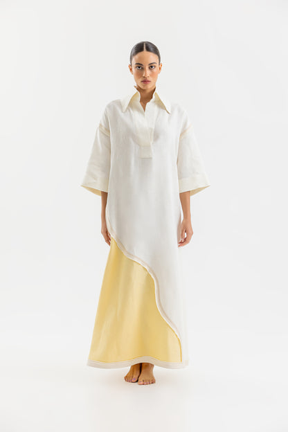 One Size Kaftan In Off-white & Yellow