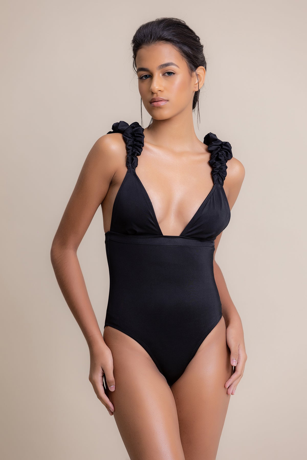 Black ruched one piece